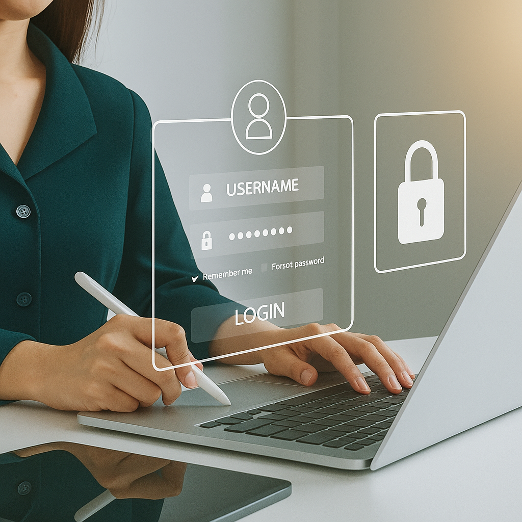 Secure user authentication process with login interface and data protection concept